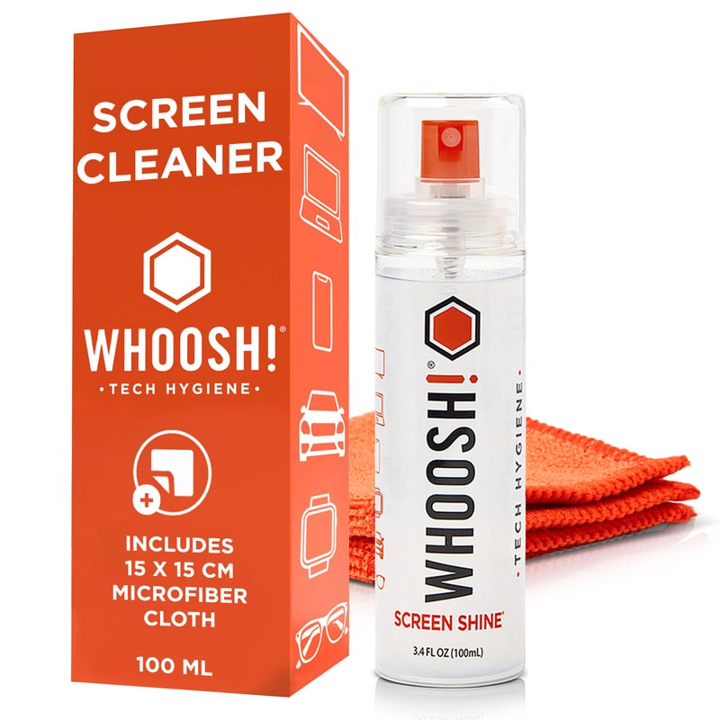 WHOOSH! Screen Shine Go XL - 3.4 fl oz with Microfiber Cloth - Powerful Streak-Free Screen Cleaner Spray and Wipe for MacBook, Laptop, Car, Eyeglasses & Phone - Sleek Bottle for Home, Work or Travel - Image 1