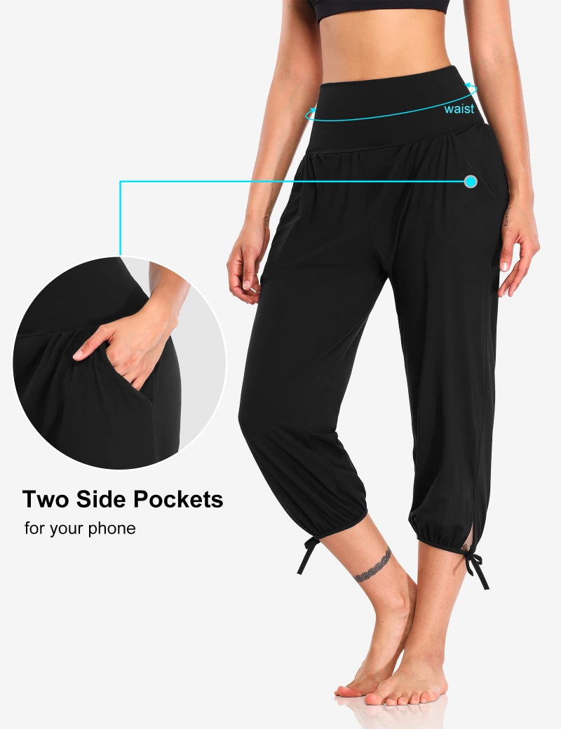 DIBAOLONG Womens Yoga Pants Capri Loose Workout Sweatpants Comfy Lounge Joggers with Pockets Black 2XL - Image 4