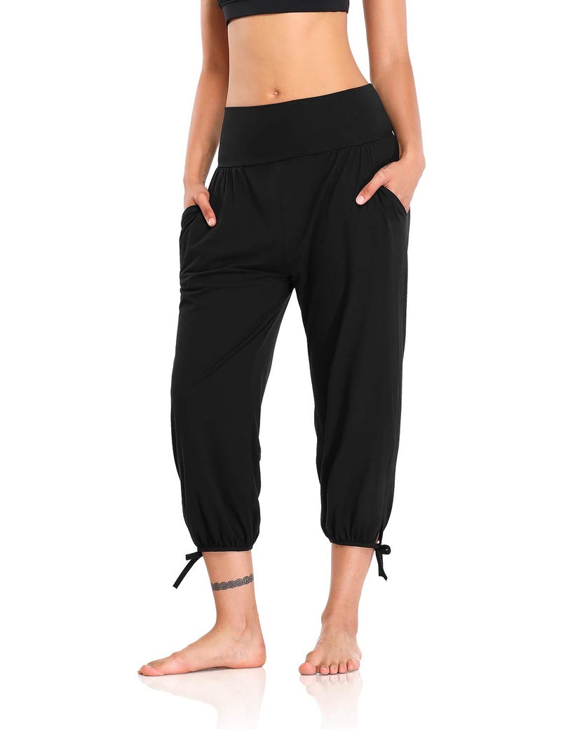 DIBAOLONG Womens Yoga Pants Capri Loose Workout Sweatpants Comfy Lounge Joggers with Pockets Black 2XL - Image 2
