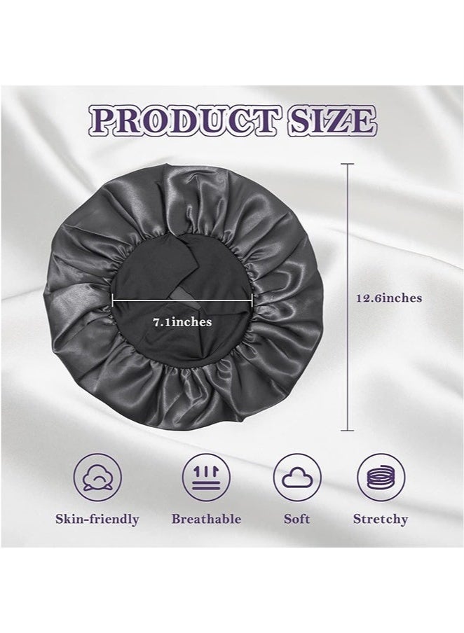 GlamKit 2Pcs Silk Bonnet for Sleeping, Satin Hair Bonnets, Soft Elastic Band Silk Sleep Cap, Hair Wrap for Women (Black & Gold) - Image 4