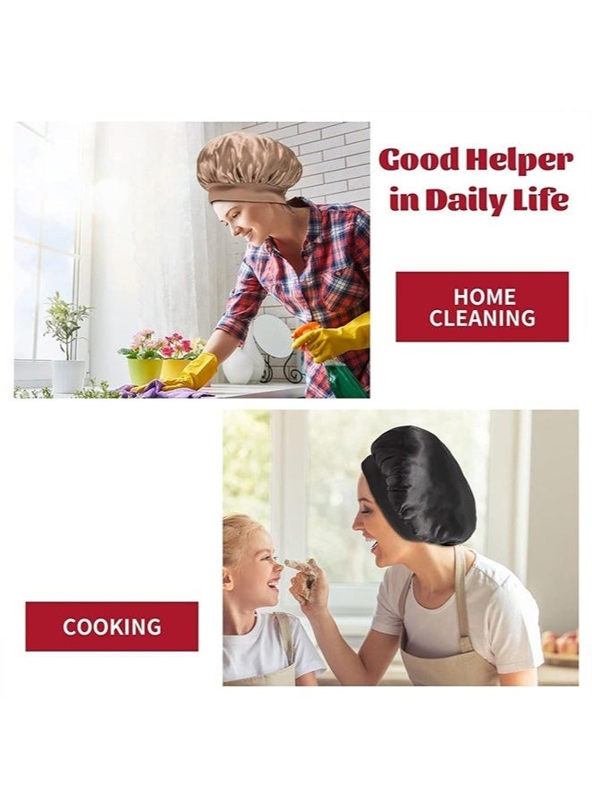 GlamKit 2Pcs Silk Bonnet for Sleeping, Satin Hair Bonnets, Soft Elastic Band Silk Sleep Cap, Hair Wrap for Women (Black & Gold) - Image 5