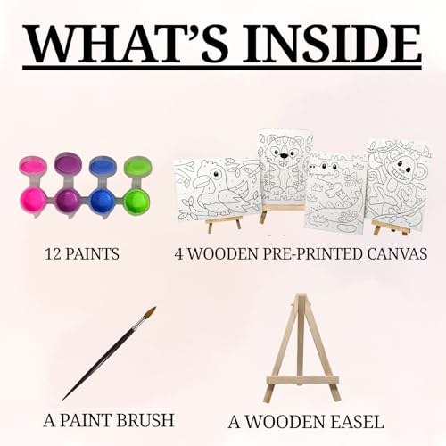 Artiggle DIY Paint By Number-Stem Kit | Best Canvas Painting Kit For Kids | Pack of 4 Canvas Board 20*15cm + 12 Paints ( 8 Neon & 4 Glow In The Dark Colors ) + Wooden Easel + 1 Paint Brush | Best Beginner-Friendly Painting Art Kit And Return Gift - Image 4