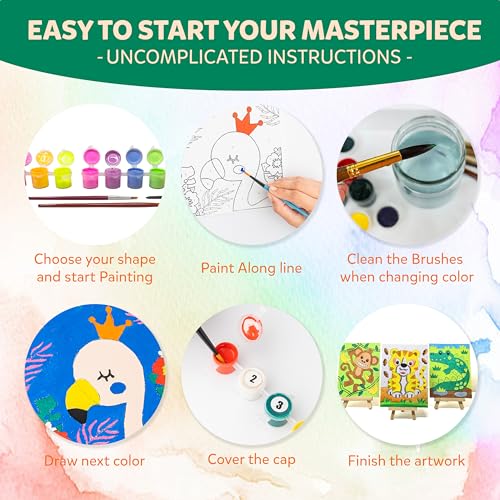 Artiggle DIY Paint By Number-Stem Kit | Best Canvas Painting Kit For Kids | Pack of 4 Canvas Board 20*15cm + 12 Paints ( 8 Neon & 4 Glow In The Dark Colors ) + Wooden Easel + 1 Paint Brush | Best Beginner-Friendly Painting Art Kit And Return Gift - Image 3
