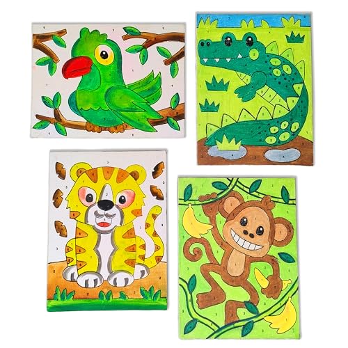 Artiggle DIY Paint By Number-Stem Kit | Best Canvas Painting Kit For Kids | Pack of 4 Canvas Board 20*15cm + 12 Paints ( 8 Neon & 4 Glow In The Dark Colors ) + Wooden Easel + 1 Paint Brush | Best Beginner-Friendly Painting Art Kit And Return Gift - Image 5