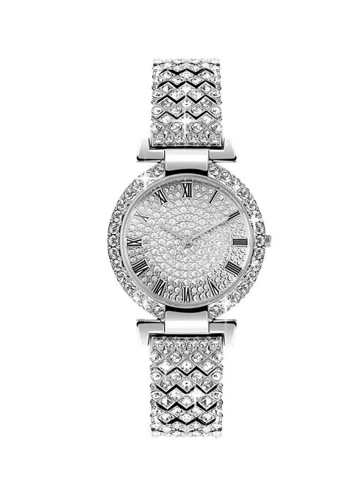 Generic Full Diamond Roman Pattern Women's Watch Quartz Watch Women's Watch Bracelet Watch (Silver)  - Image 2