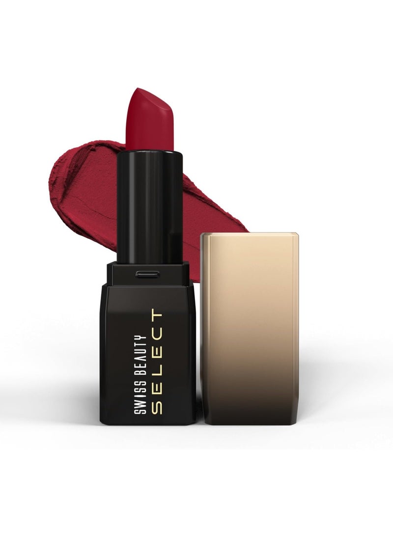 Swiss Beauty Select Dare To Matte Creamy Lipstick | with Velvety matte finish | Long Lasting Stay | with Vitamin E | Shade- Red Lounge, 3.8g | - Image 1