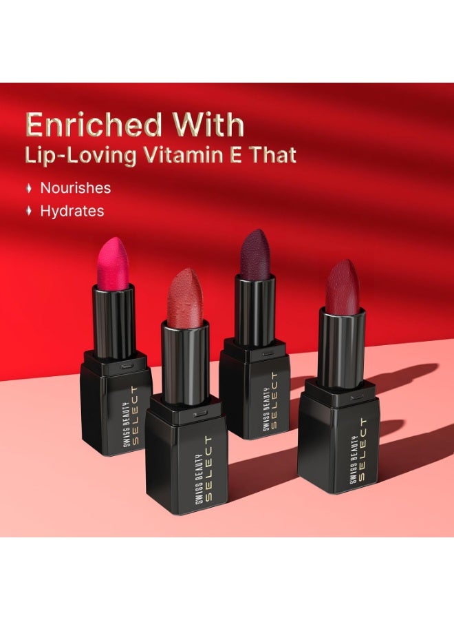 Swiss Beauty Select Dare To Matte Creamy Lipstick | with Velvety matte finish | Long Lasting Stay | with Vitamin E | Shade- Red Lounge, 3.8g | - Image 4