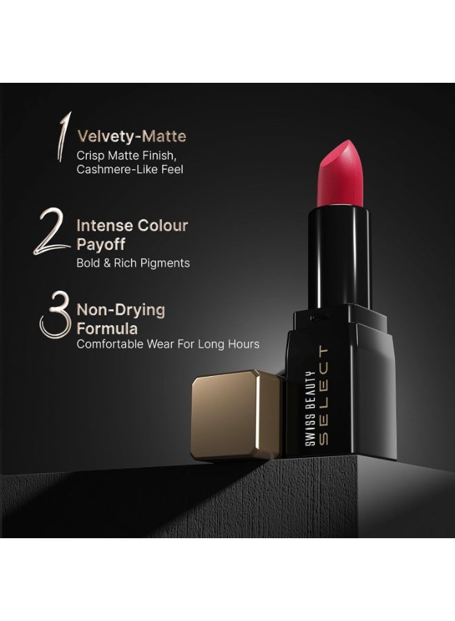 Swiss Beauty Select Dare To Matte Creamy Lipstick | with Velvety matte finish | Long Lasting Stay | with Vitamin E | Shade- Red Lounge, 3.8g | - Image 3