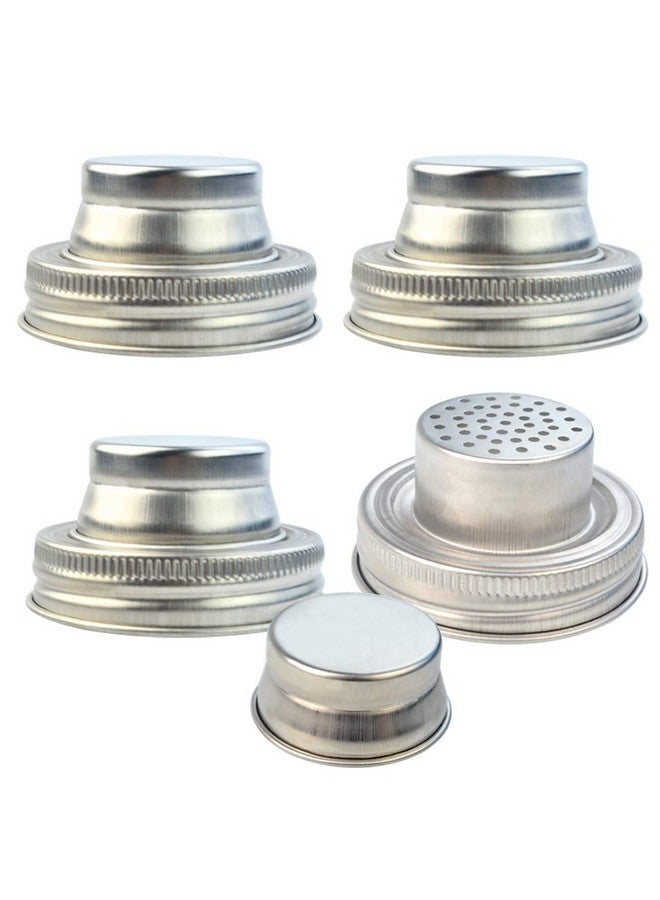 obmwang 4 Pack of Stainless Steel Mason Jar Shaker Lids Caps for Cocktail,Dredge Flour,Mix Spices,Sugar, Salt, Peppers and More or Shake Drinks Cocktail-Fits Any Regular Mouth Mason Jar Canning Jar - Image 1