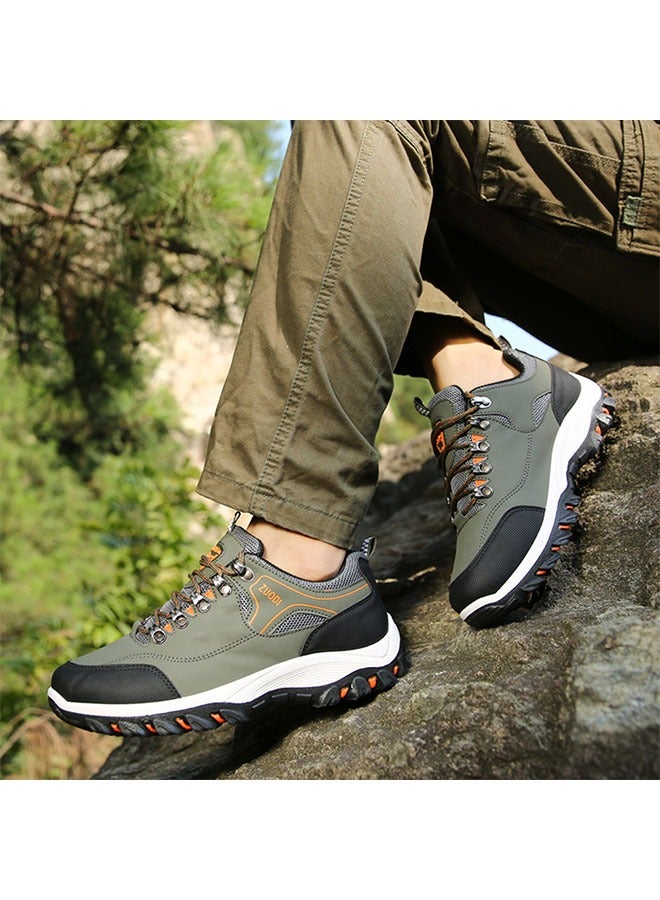 رويس حذاء رجالي للمشي لمسافات طويلة بمقاسات كبيرة، مضاد للانزلاق، حذاء سفر ممتص للصدمات، حذاء مسطح برباط، نعل ناعم، مناسب للمغامرات الخارجية والتخييم، حذاء رياضي مسطح للمشي لمسافات طويلة، باللونين الأخضر والأسود - Image 5
