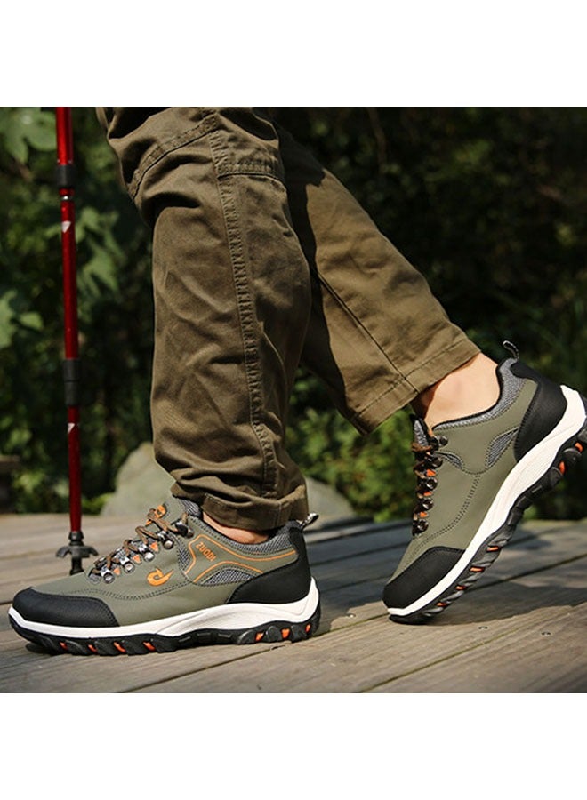 رويس حذاء رجالي للمشي لمسافات طويلة بمقاسات كبيرة، مضاد للانزلاق، حذاء سفر ممتص للصدمات، حذاء مسطح برباط، نعل ناعم، مناسب للمغامرات الخارجية والتخييم، حذاء رياضي مسطح للمشي لمسافات طويلة، باللونين الأخضر والأسود - Image 2