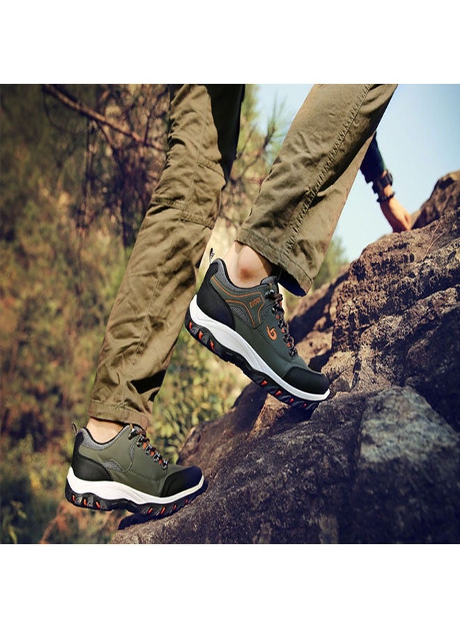 رويس حذاء رجالي للمشي لمسافات طويلة بمقاسات كبيرة، مضاد للانزلاق، حذاء سفر ممتص للصدمات، حذاء مسطح برباط، نعل ناعم، مناسب للمغامرات الخارجية والتخييم، حذاء رياضي مسطح للمشي لمسافات طويلة، باللونين الأخضر والأسود - Image 3