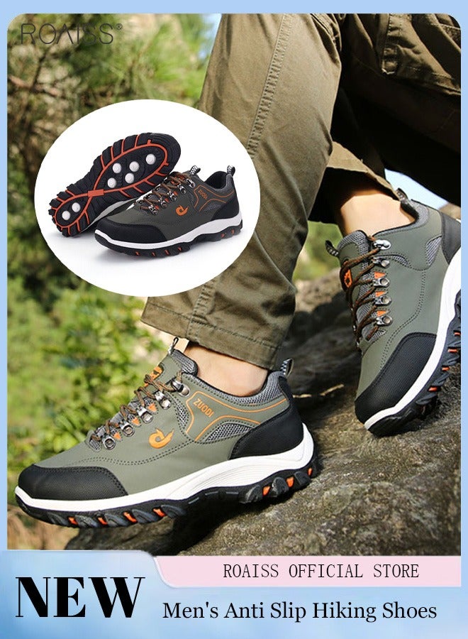 رويس حذاء رجالي للمشي لمسافات طويلة بمقاسات كبيرة، مضاد للانزلاق، حذاء سفر ممتص للصدمات، حذاء مسطح برباط، نعل ناعم، مناسب للمغامرات الخارجية والتخييم، حذاء رياضي مسطح للمشي لمسافات طويلة، باللونين الأخضر والأسود - Image 1