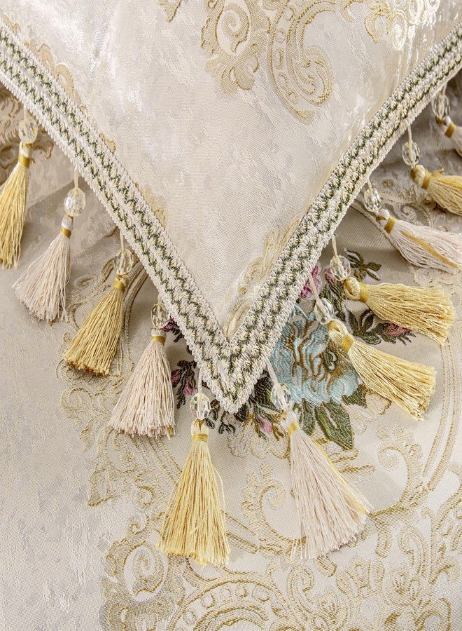 Loom and Mill غطاء وسادة فاخر من قطعة واحدة من لوم آند ميل، مقاس 20 × 20 بوصة، غطاء وسادة مزخرف بنقوش زهور أنيقة مع شرابات، أغطية وسائد من الجاكار الدمشقي لغرفة المعيشة وغرفة النوم والأريكة والكرسي (بيج لؤلؤي). - Image 4