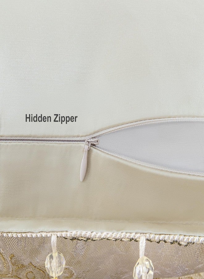 Loom and Mill غطاء وسادة فاخر من قطعة واحدة من لوم آند ميل، مقاس 20 × 20 بوصة، غطاء وسادة مزخرف بنقوش زهور أنيقة مع شرابات، أغطية وسائد من الجاكار الدمشقي لغرفة المعيشة وغرفة النوم والأريكة والكرسي (بيج لؤلؤي). - Image 5