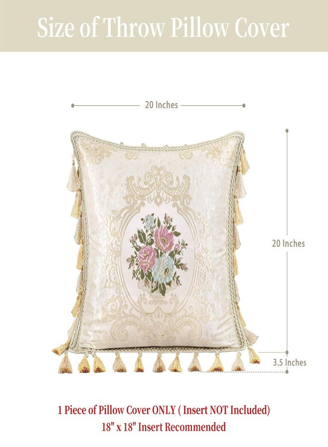 Loom and Mill غطاء وسادة فاخر من قطعة واحدة من لوم آند ميل، مقاس 20 × 20 بوصة، غطاء وسادة مزخرف بنقوش زهور أنيقة مع شرابات، أغطية وسائد من الجاكار الدمشقي لغرفة المعيشة وغرفة النوم والأريكة والكرسي (بيج لؤلؤي). - Image 2