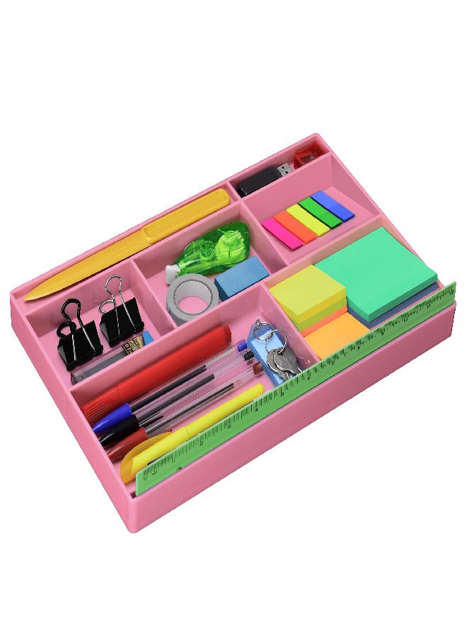 Acrimet Desk Drawer Organizer Tray with 8 Compartments â€“ Multi-Purpose Bin for Office Supplies, Makeup, and Accessories â€“ Fits inside Drawers or Desktops, 12.75" x 8" x 1.06" (Plastic) (Pink Color) - Image 1