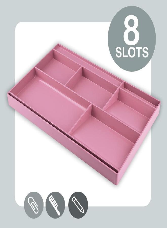 Acrimet Desk Drawer Organizer Tray with 8 Compartments â€“ Multi-Purpose Bin for Office Supplies, Makeup, and Accessories â€“ Fits inside Drawers or Desktops, 12.75" x 8" x 1.06" (Plastic) (Pink Color) - Image 2