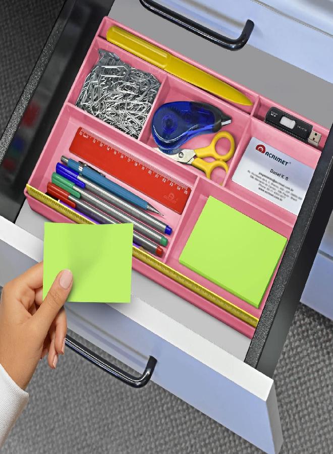 Acrimet Desk Drawer Organizer Tray with 8 Compartments â€“ Multi-Purpose Bin for Office Supplies, Makeup, and Accessories â€“ Fits inside Drawers or Desktops, 12.75" x 8" x 1.06" (Plastic) (Pink Color) - Image 3