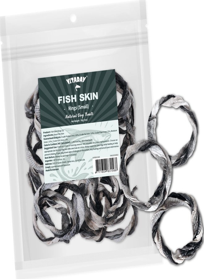 VITADAY Dog Jerky, 100% Fish Skin Dog Treats, Tough Grain-Free Rawhide Alternative, Natural Dog Jerky Treats for, Rich in Collagen & Omega-3, Low Fat, Hypoallergenic, 3 oz Pack, Ring (S) - Image 1
