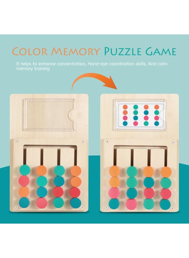 Wooden Color Sorting Game - Montessori Logic Game with 12 Pattern Cards - Teak Wood - Color Recognition and Memory Training Game - For Children Ages 3+ and Up - Family Brain-Stimulating Game - Natural Finish - Image 4