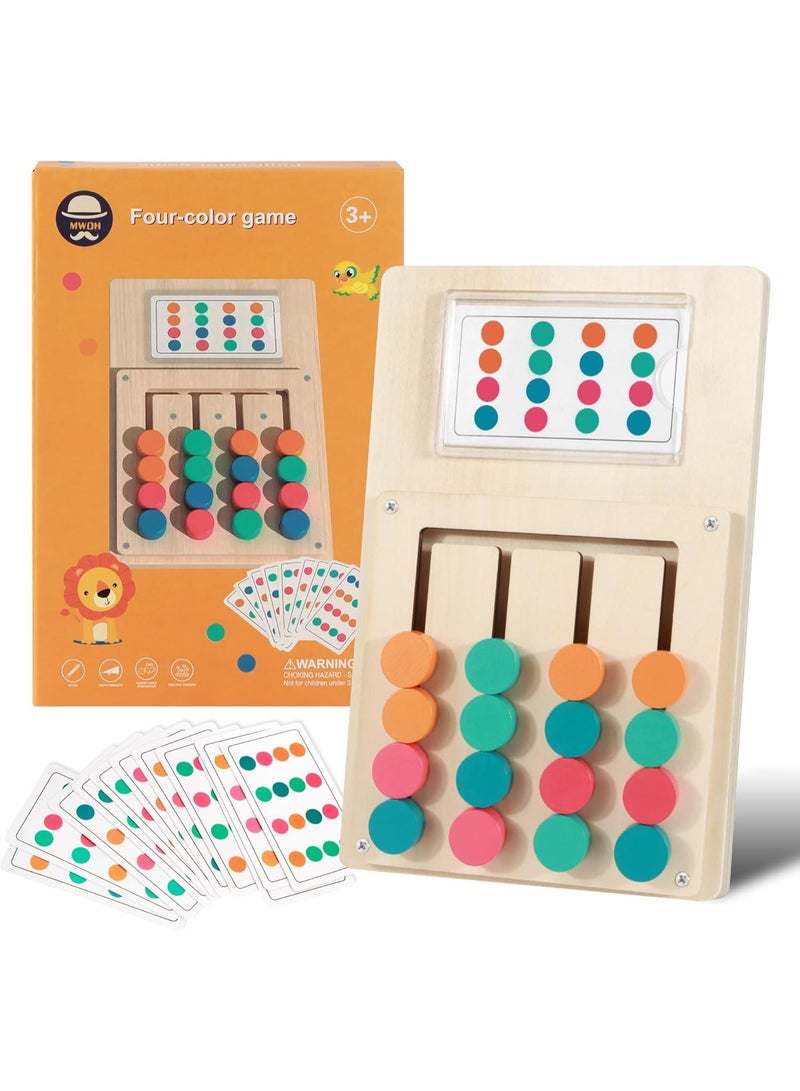 Wooden Color Sorting Game - Montessori Logic Game with 12 Pattern Cards - Teak Wood - Color Recognition and Memory Training Game - For Children Ages 3+ and Up - Family Brain-Stimulating Game - Natural Finish - Image 1
