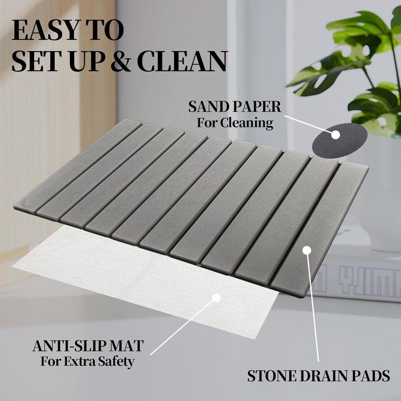 Stone Drying Mat for Kitchen Counter - 24" x 16" Fast Water-Absorbing Diatomite Mat in Gray - Image 2