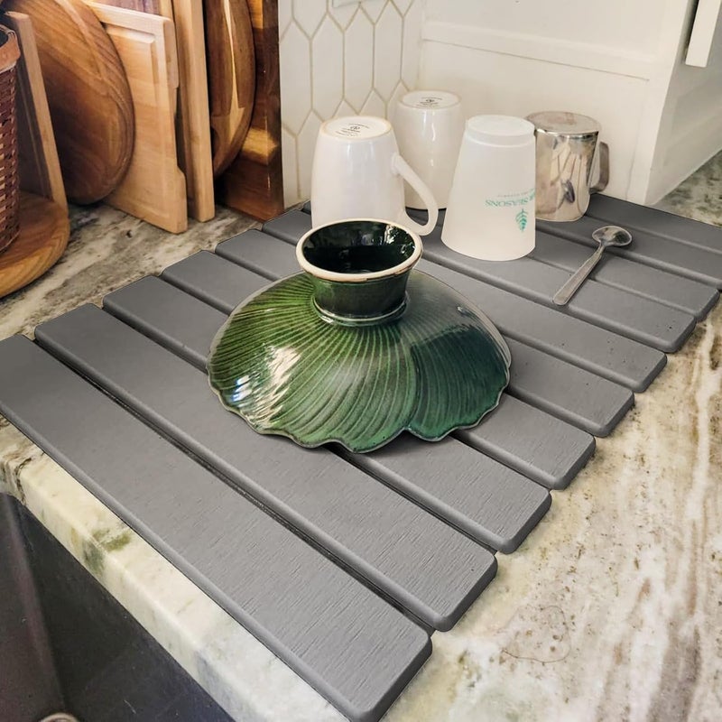Stone Drying Mat for Kitchen Counter - 24" x 16" Fast Water-Absorbing Diatomite Mat in Gray - Image 4