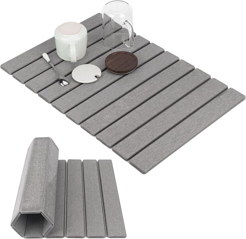 Stone Drying Mat for Kitchen Counter - 24" x 16" Fast Water-Absorbing Diatomite Mat in Gray - Image 1