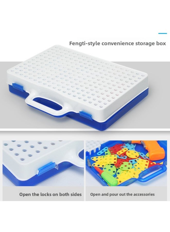 Electric Drill Screw Jigsaw 3D Three-dimensional Mushroom Nail Platter Children's Early Education Disassembly Building Blocks Toy-Color:673A (English) Portable Platter - Image 4