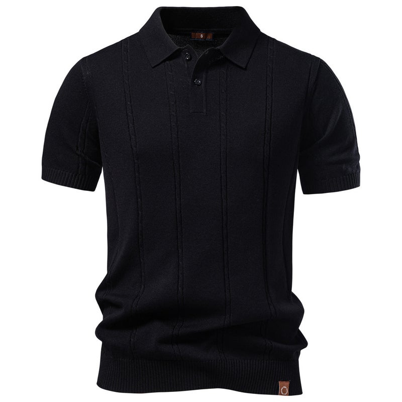 Men's Business Casual Knitted Polo Shirt with Twisted Pattern Cooling Silk Short Sleeve - Image 3