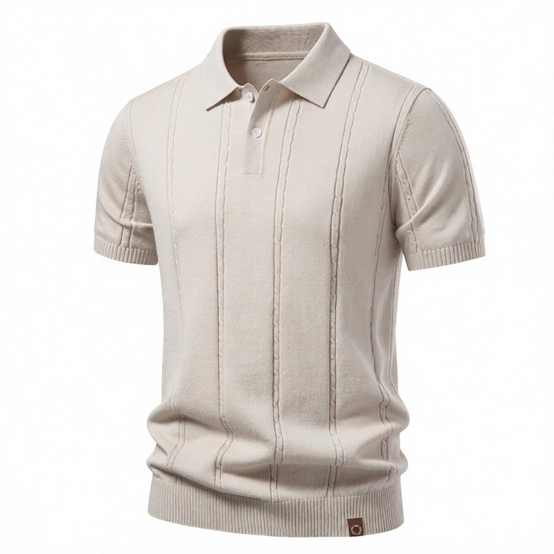 Men's Business Casual Knitted Polo Shirt with Twisted Pattern Cooling Silk Short Sleeve - Image 1