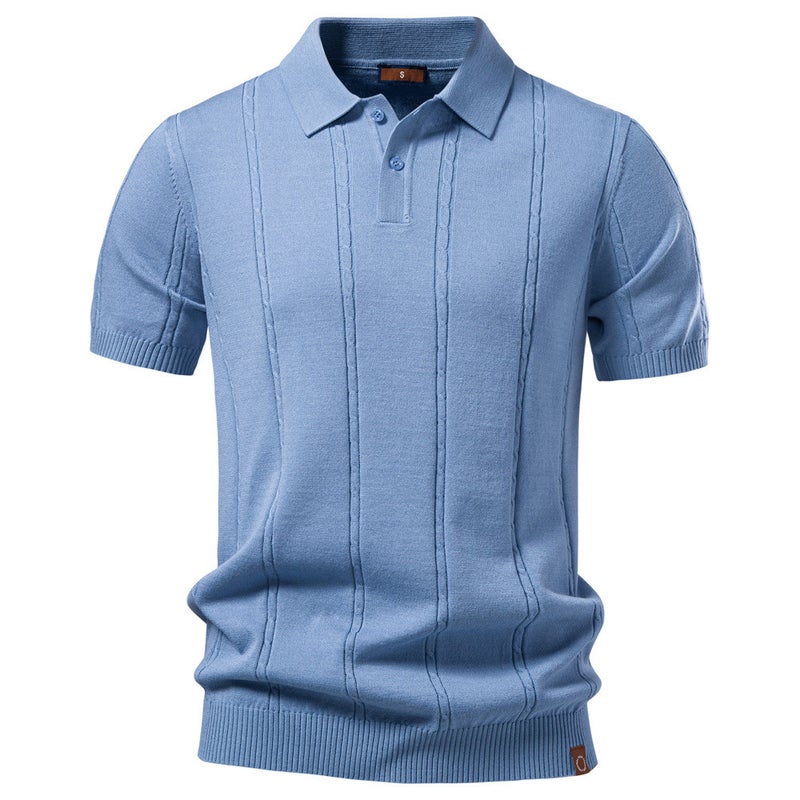 Men's Business Casual Knitted Polo Shirt with Twisted Pattern Cooling Silk Short Sleeve - Image 2