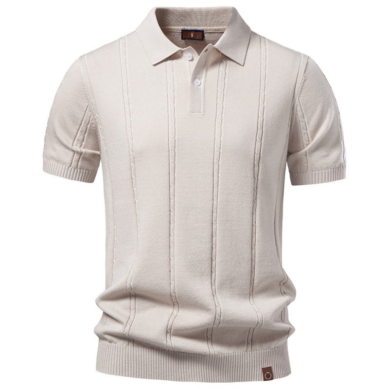 Men's Business Casual Knitted Polo Shirt with Twisted Pattern Cooling Silk Short Sleeve - Image 4