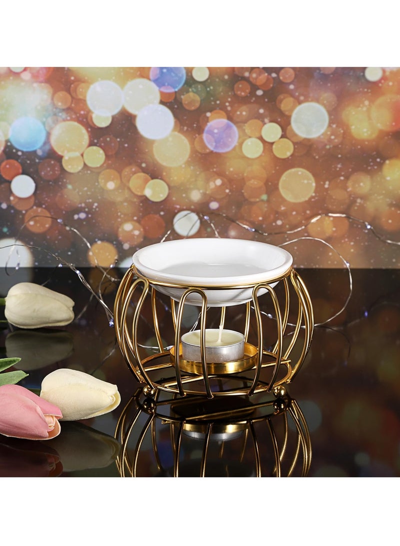 SYOSI سايوسي سخان زيوت أساسي خزفي، موقد زيوت أساسية رومانسي دقيق، جهاز نشر عطر الزيت العطري مع حوامل معدنية على شكل قرع، لتزيين المنزل - Image 5