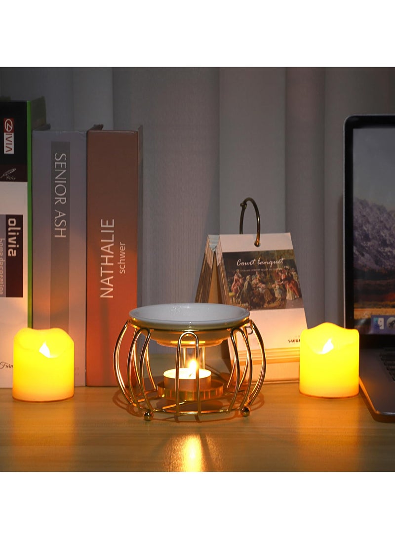 SYOSI سايوسي سخان زيوت أساسي خزفي، موقد زيوت أساسية رومانسي دقيق، جهاز نشر عطر الزيت العطري مع حوامل معدنية على شكل قرع، لتزيين المنزل - Image 2