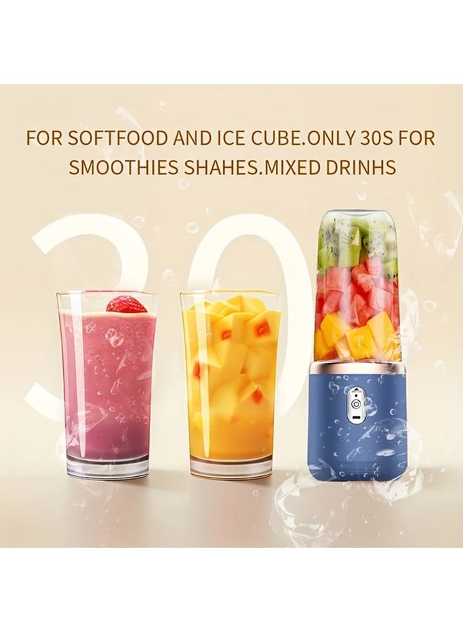Blue Portable USB Rechargeable Juicer 2 In 1 Fruit Blender With 6 Blades For Smoothies Milkshakes - Image 5