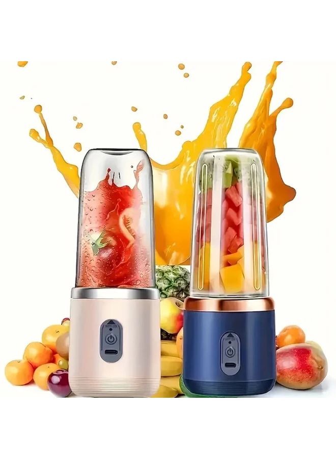 Blue Portable USB Rechargeable Juicer 2 In 1 Fruit Blender With 6 Blades For Smoothies Milkshakes - Image 2
