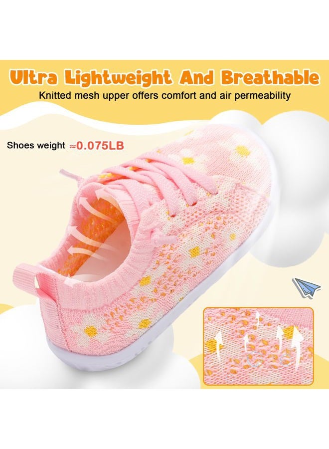FEETCITY Lightweight Baby First Walking Shoes Boys Girls Slip On Shoes Breathable Baby Sock Shoe Barefoot Infant Sneakers, Pink Flowers, 12-18 Months - Image 4