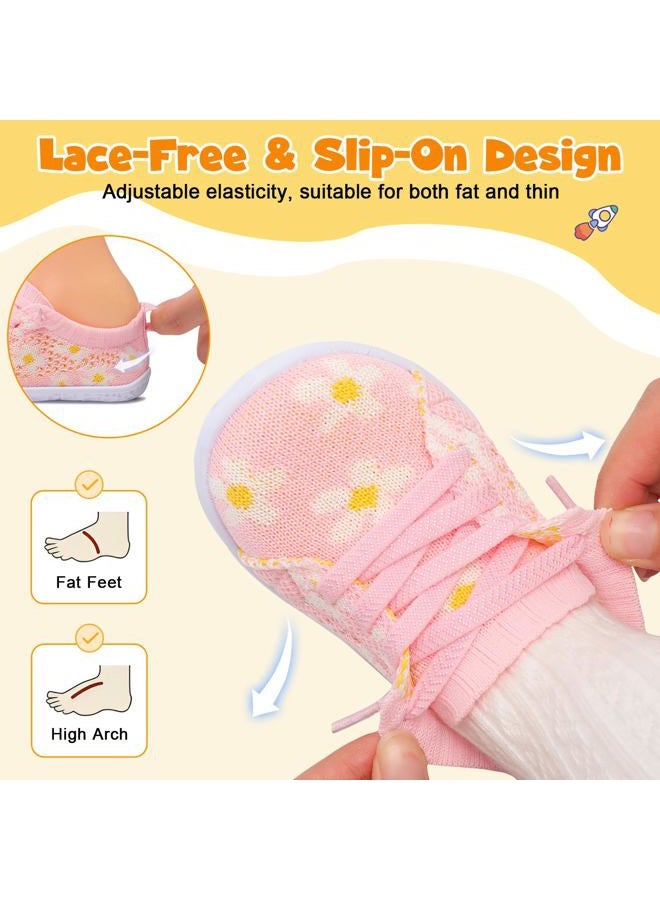 FEETCITY Lightweight Baby First Walking Shoes Boys Girls Slip On Shoes Breathable Baby Sock Shoe Barefoot Infant Sneakers, Pink Flowers, 12-18 Months - Image 3