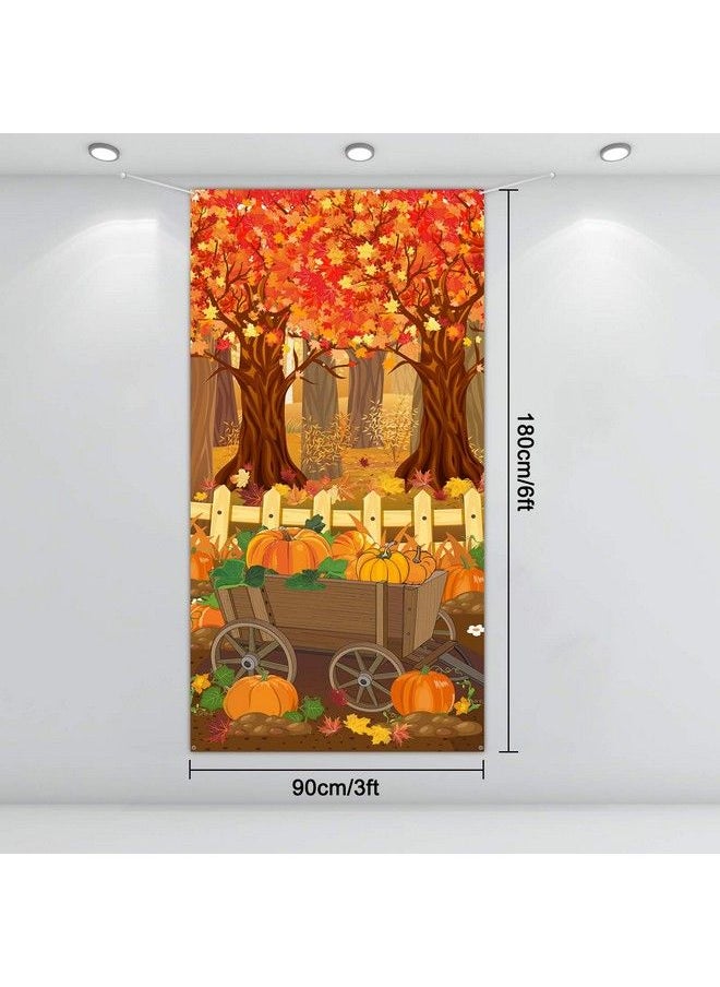 Blulu Thanksgiving Decoration Photo Backdrop Fall Maple Trees Door Cover Harvest Background For Thanksgiving Fall Harvest Party Decoration Supplies 6 X 3 Feet  - Image 3