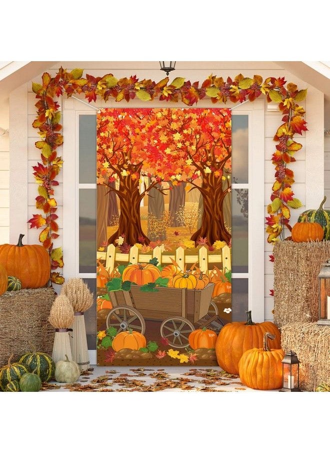 Blulu Thanksgiving Decoration Photo Backdrop Fall Maple Trees Door Cover Harvest Background For Thanksgiving Fall Harvest Party Decoration Supplies 6 X 3 Feet  - Image 1