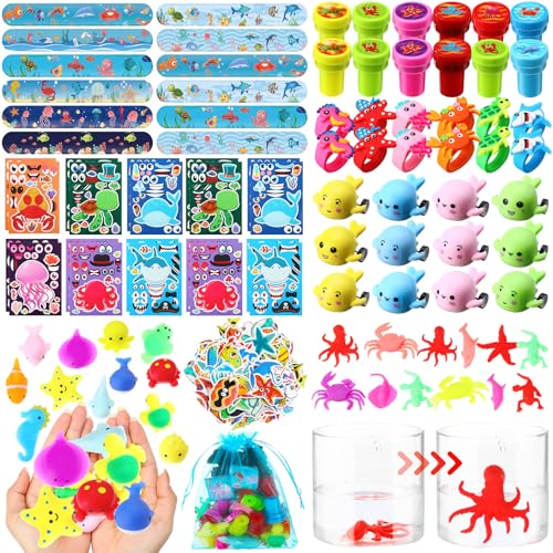 Capoda 156 Pcs Under the Sea Party Favors Ocean Themed Gifts Bulk Sea Animal Stickers Squeeze Slap Bracelet Stampers Piata Stuffers for School Classroom Prizes Birthday Goodie Bag Fillers - Image 1