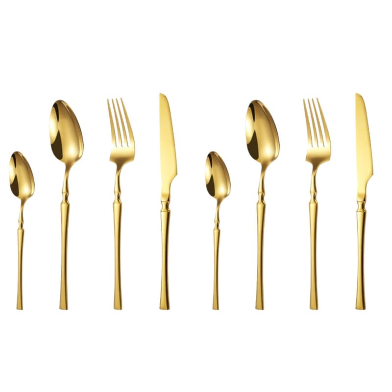 VIKIJO Golden Cutlery Set Reusable Spoon Set Premium Stainless Steel Cutlery Set Portable Tableware Men Women Office Home School KidsSet of 82 Spoon 2 Fork 2 Knife 2 TeaSpoon