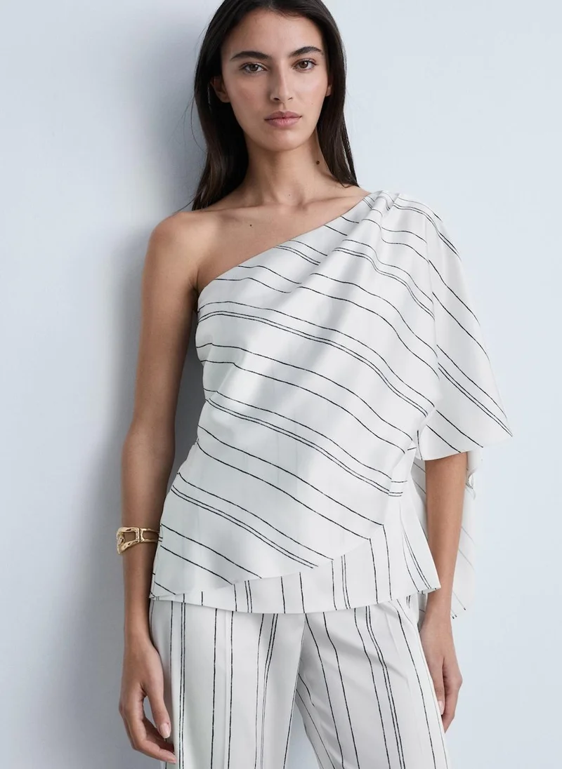 مانجو Asymmetrical Striped Blouse