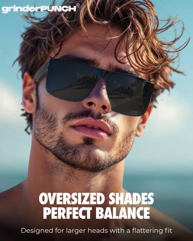 grinderPUNCH XL Super Dark Polarized Sunglasses Big Heads Wide Face, Extra Wide Oversized Lightweight Sunglasses for Sports Driving Glasses, Large Face Fit Blackout Sunglasses - Image 2