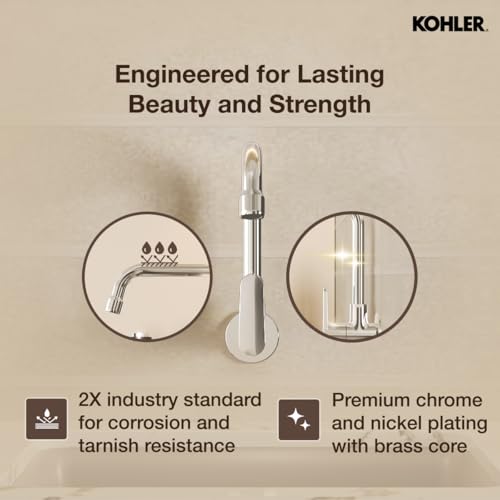 Kohler Beam Kitchen Faucet | Wall Mounted Kitchen Sink Tap | Cold-Only Single Lever Faucet with 360° Swivel | Water Saving Aerated Flow | Polished Chrome Finish | 10 Years Warranty - Image 3