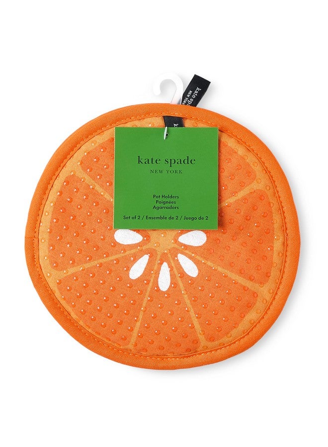 Kate Spade New York Squeeze The Day And Spring Gingham Pot Holder 2-Pack Set, Heat Resistant, 100% Cotton, Orange, 8"  - Image 5
