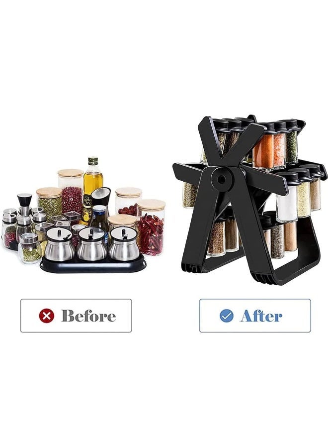 ECVV Rotating Spice Rack Organizer with 18 Glass Spice Jars Black - Image 4