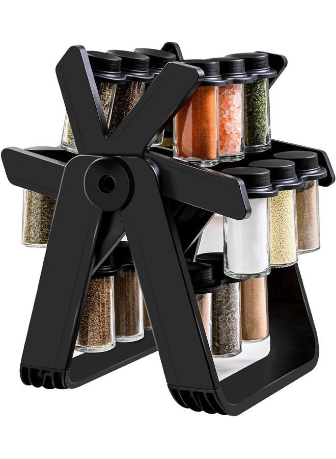 ECVV Rotating Spice Rack Organizer with 18 Glass Spice Jars Black - Image 1